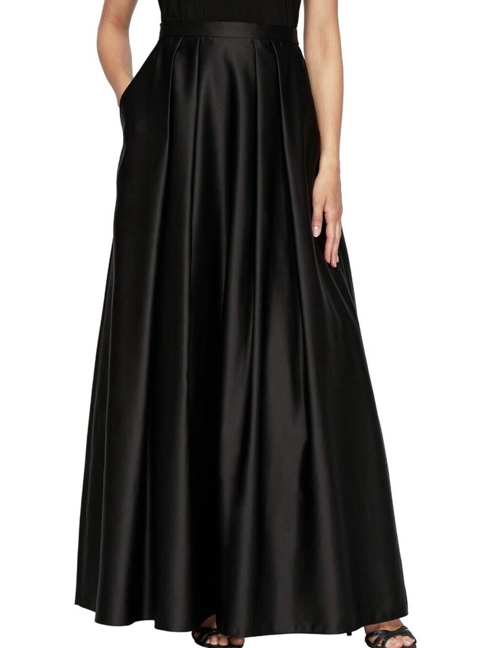 Alex Evenings Full Length Formal Satin Maxi Skirt Size L Black NWT $119